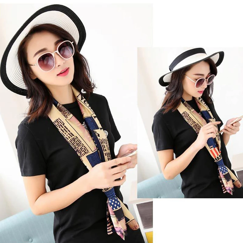 Летняя длинная Узкая сумка в полоску маленькие полотенца галстук газетный шарф