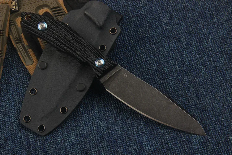 Прямой нож Freewolf D2 60HRC с черным камнем потертое лезвие Черный G10 Ручка ножи