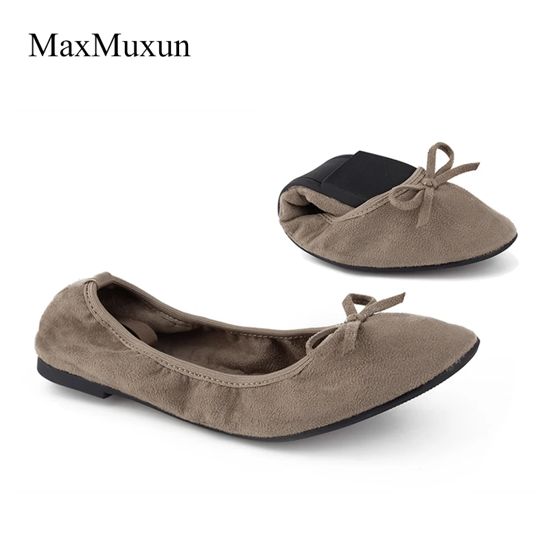 Женские складывающиеся балетки Maxmuxun черные эластичные с бантом вечерние туфли