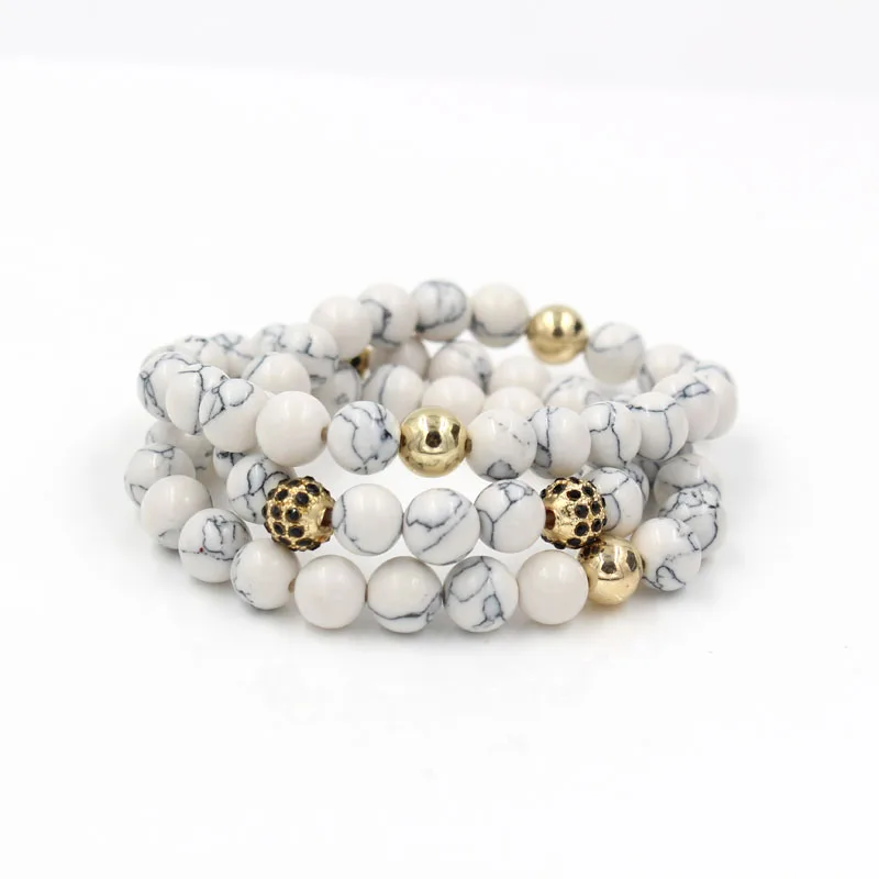 Новый бренд двухслойный натуральный белый howlite камень браслет из бисера для