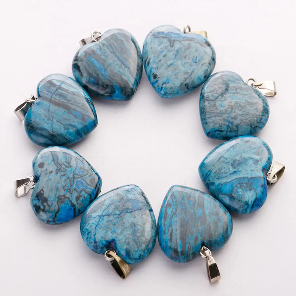 blue agate Подвески из натурального камня в форме сердца для изготовления ювелирных изделий, смешанные Подвески 20 мм 50 шт./лот - Окраска металла: blue agate