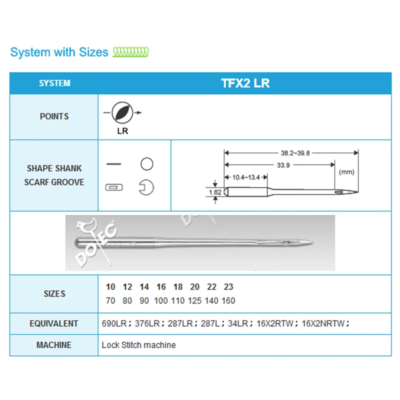 

10pcs sewing needle/lot TFX2LR 690LR 376LR 287LR 287L 34LR 16X2RTW 16X2NRTW Leather Dotec needles for lockstitch machine
