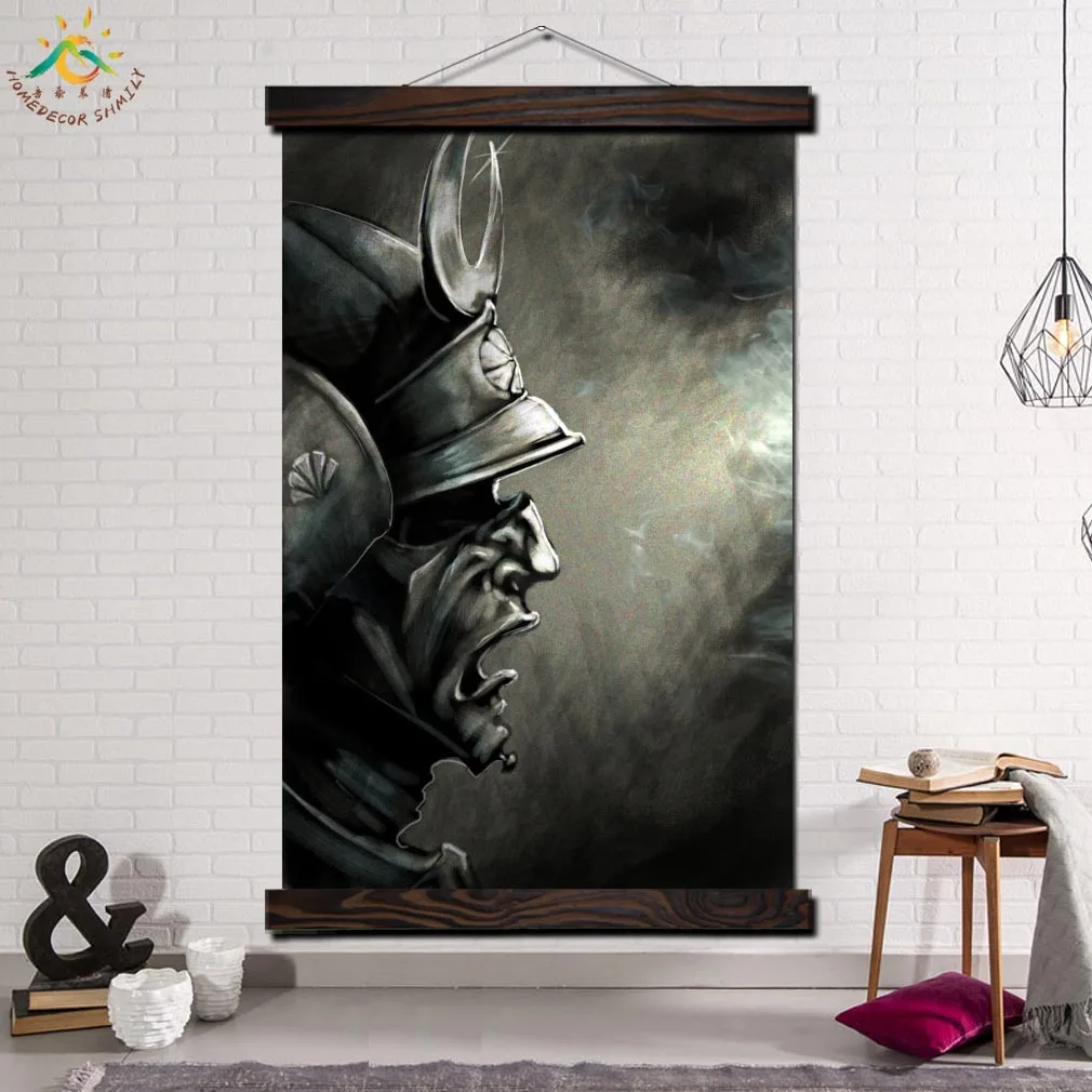 

Samurai demon mask Framed Scroll Painting Modern Canvas Art Prints Poster Wall Painting Artwork Wall Art Pictures Home Decor