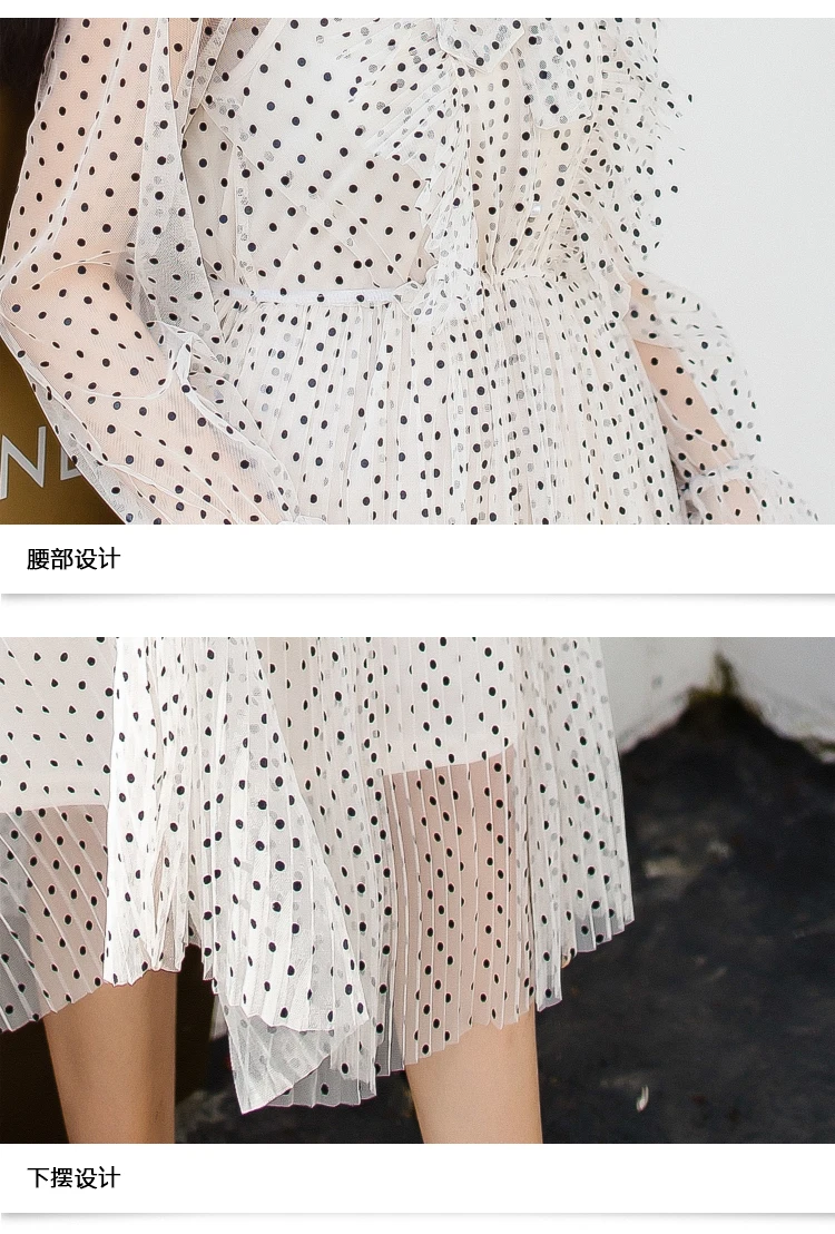 2019 Новое модное женское платье с круглым вырезом и оборками милое в горошек