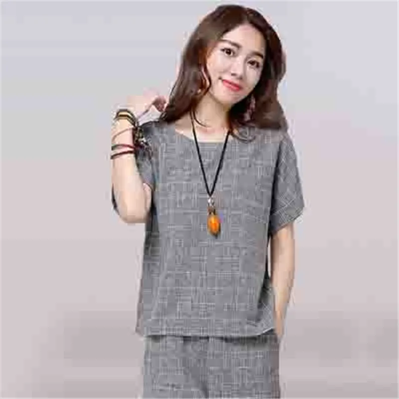 Женские летние комплекты из двух предметов клетчатый пуловер большого размера и