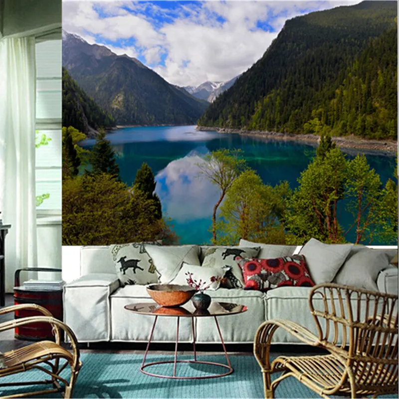 Объемные большие фрески на заказ китайские обои с изображением гор озер пейзажей