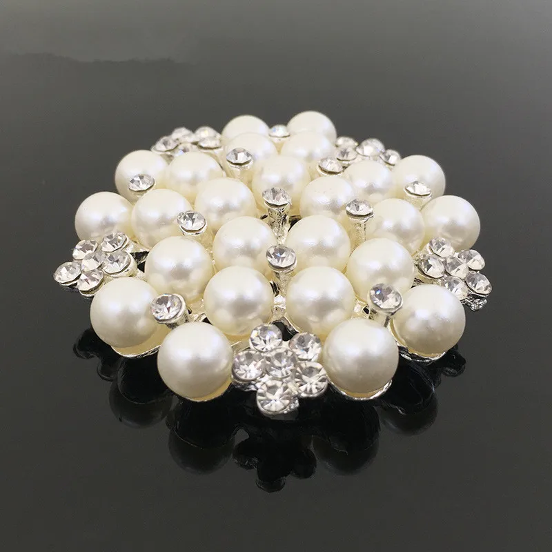 

New Arrival Bling Crystal Rhinestone Pearls Paved Alloy Floral Button Patch Sticker Charm Craft Fit Girls Headband Hair Clips
