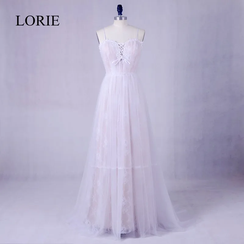 Спагетти свадебное платье с завязками 2018 A Line LORIE винтажное кружевное De Mariee пышные