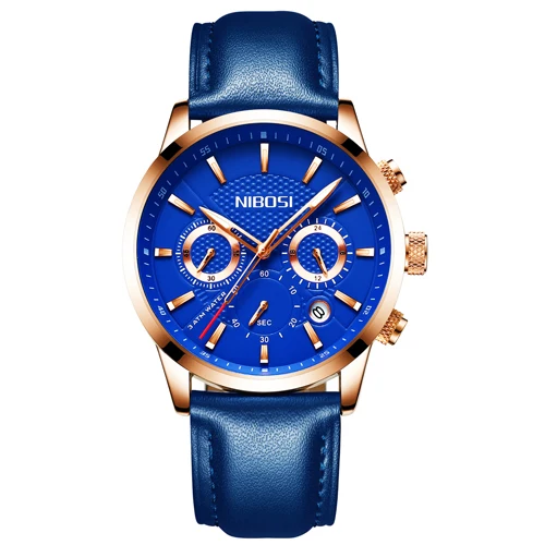 Rose Blue Leather NIBOSI Relogio Masculino мужские s часы лучший бренд класса люкс из розовой стали Кварцевые часы мужские повседневные спортивные наручные часы с хронографом Saat - Цвет: Rose Blue Leather