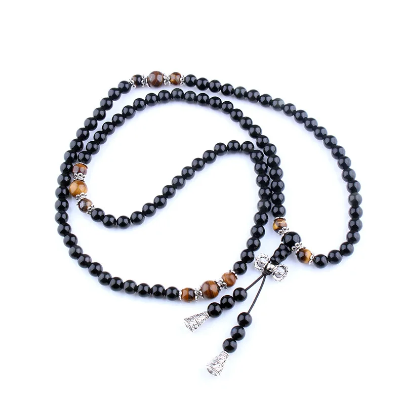 Черный 108 бусины для молитвы тигровый глаз камень браслет ожерелье кристальная