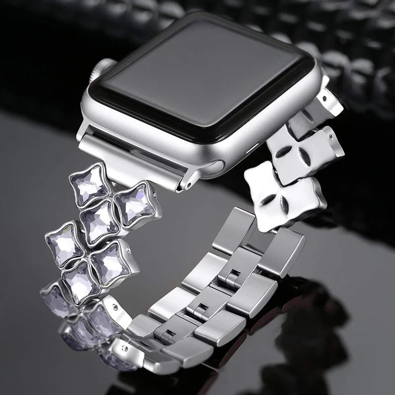 38 мм 42 мм 40 мм 44 мм женские ювелирные полосы для Apple Watch ремешок из нержавеющей стали с бриллиантами для iWatchbracelet серии 4 3 2 1 - Цвет: Silver