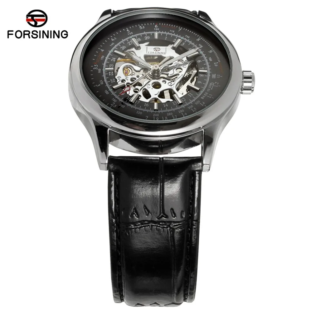 Корпус из сплава серебра Цвет черным циферблатом скелет ремешок натуральной