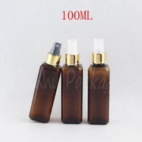 100ml brown plastic bottle with gold spray pump 100cc makup sub bottling cosmetic water toner packaging bottle