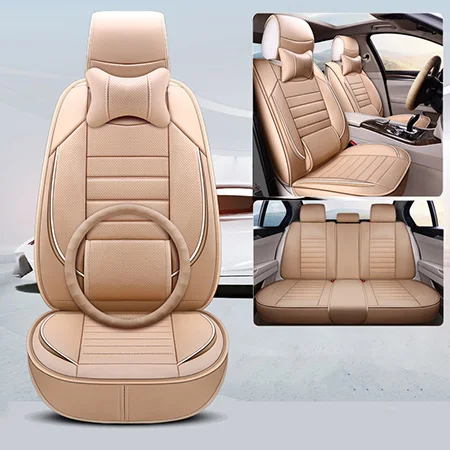 Beige Deluxe Высококачественные кожаные универсальные чехлы для автомобильных сидений для Kia Borrego cadenza carens карнавальный ceed cerato 2 forte - Название цвета: Beige Deluxe