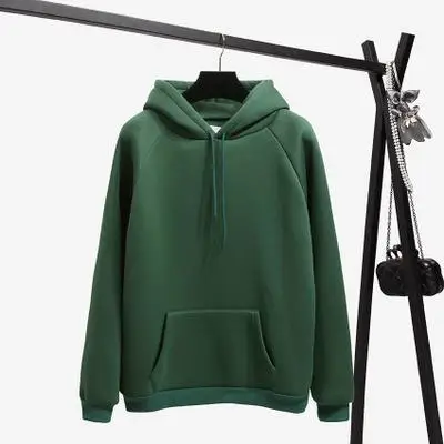 Green hoodie Осенне-зимняя желтая Повседневная Толстовка с капюшоном и длинным рукавом Новая модная однотонная Свободная Женская толстовка - Цвет: Green hoodie