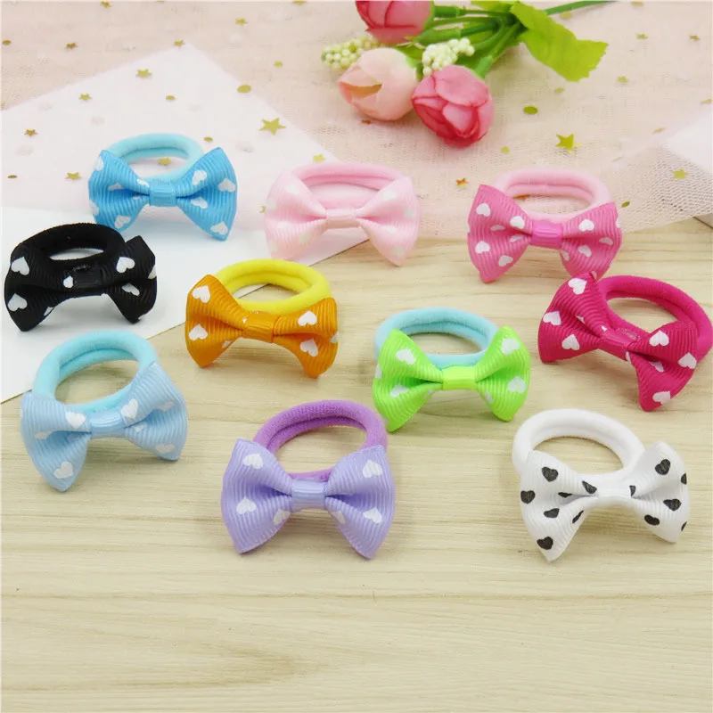 20PCS/LOT Love Printing Small Bows Hairpin For Girls Handmade Child Elastic Hair Bands Scrunchy Clip Accessories Kids |