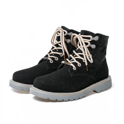 1 GOXPACER Fashion Vintage Boots Women Shoes Martin Boots Ankle Low Heels Motorcycle Boots High Wedges Round Toe Flock New - Цвет: 1