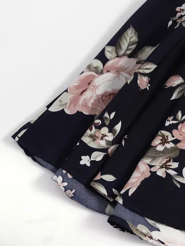 Женское платье с цветочным принтом летнее Плиссированное мини-платье без