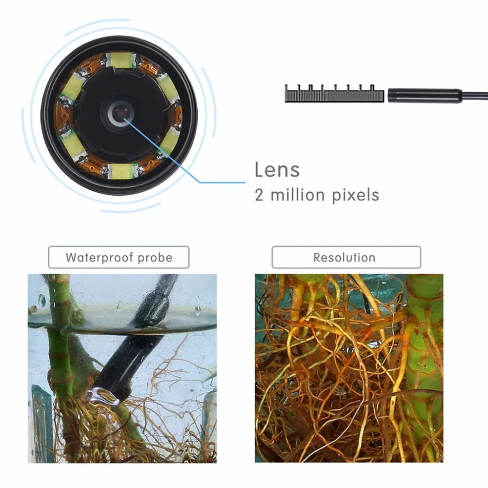 Эндоскоп HD 1200P Регулируемый 8 LED Wifi эндоскоп камера 0 мм с жестким кабелем IP68 1 м 2 3 5