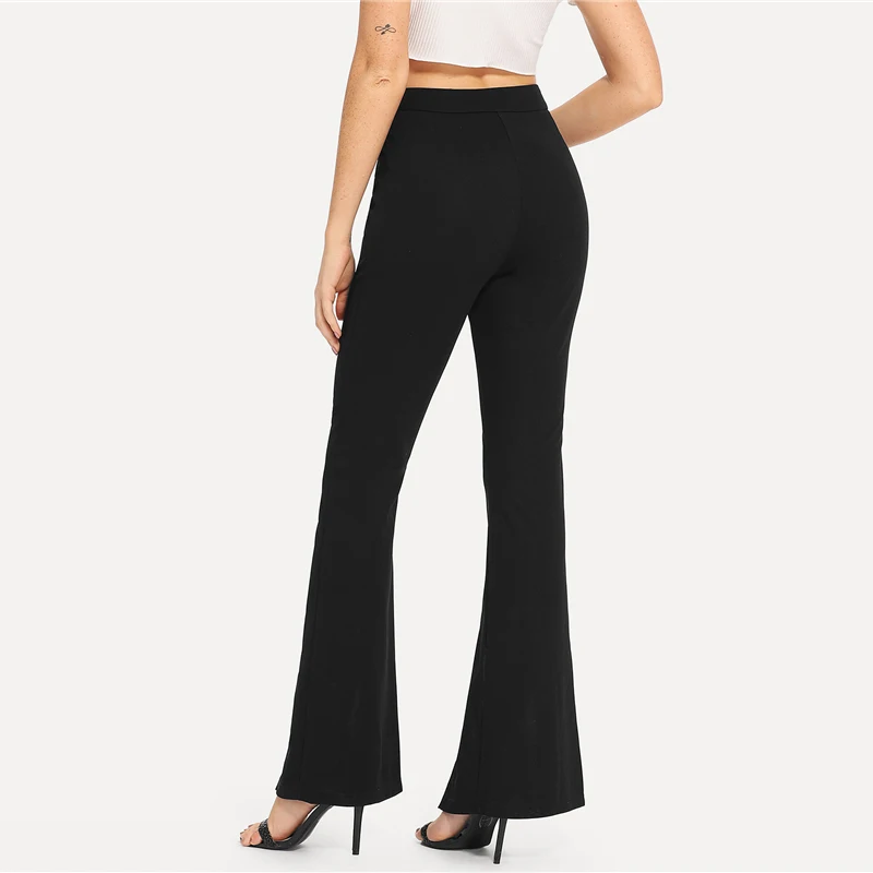 SHEIN черные однотонные леггинсы с разрезом, рабочая одежда, Элегантные Простые повседневные Леггинсы со средней талией, женские штаны для фитнеса, весна-осень