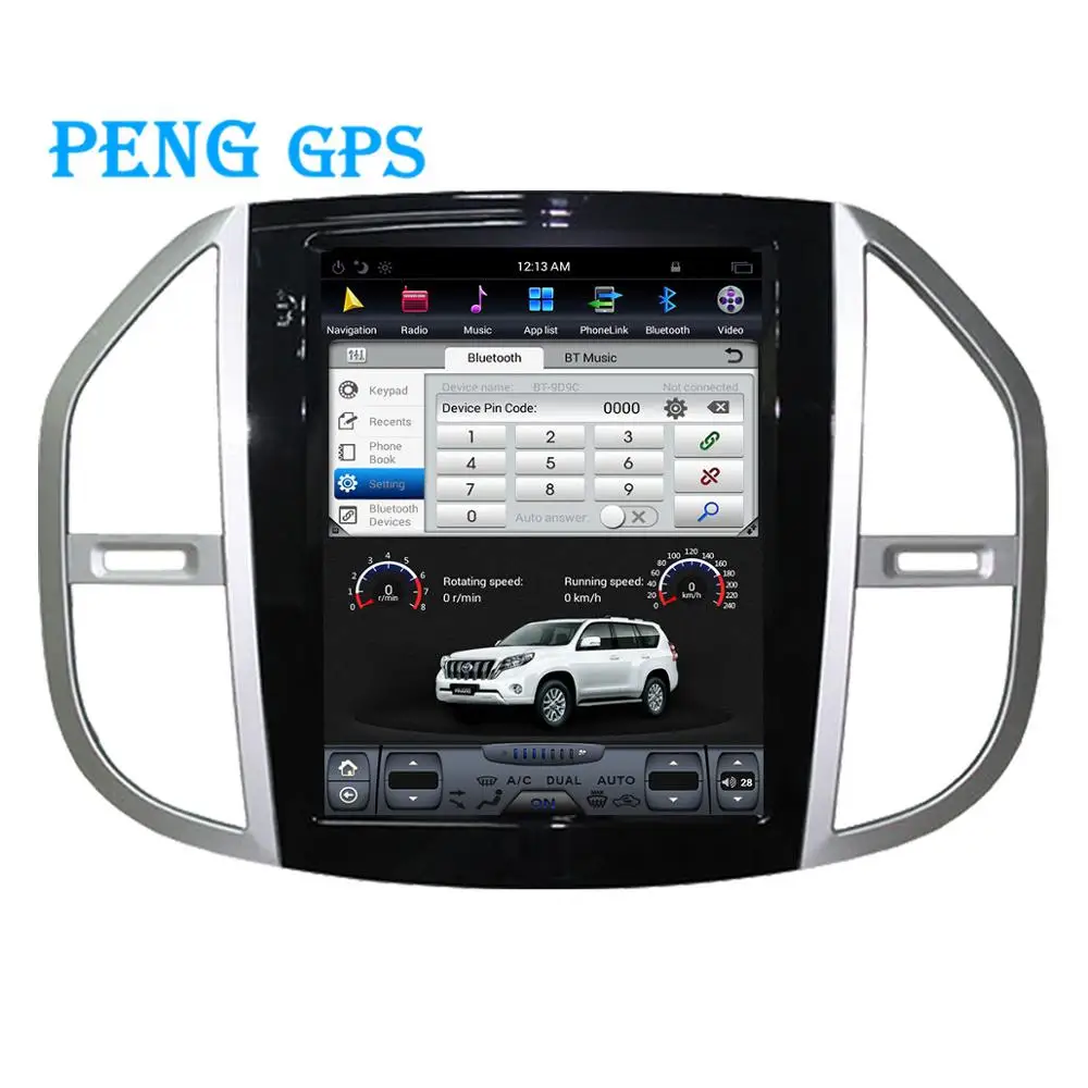 12." Tesla Car Radio Vertical Screen For Mercedes-Benz Vito+ 2Din GPS Navigation Recorder Headunit Multimedia Player 2+64G