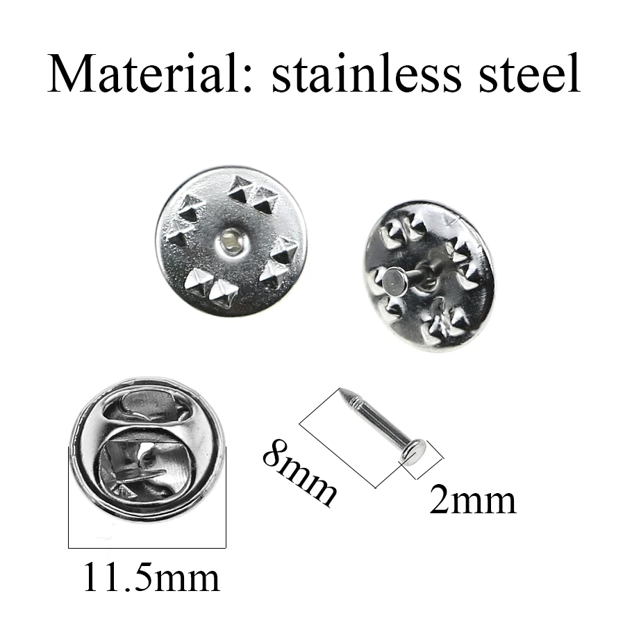 Stainless steel 2mm Aiovlo 20 компл./лот Нержавеющая сталь DIY брошь круглые застежки Pin тэксы пустые штыри с муфтой задняя крышка для расходных материалов для изготовления ювелирных изделий - Цвет: Stainless steel 2mm