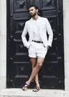 Новинка 2017, дизайнерские Белые Повседневные мужские костюмы, короткие брюки, облегающие костюмы из двух предметов, мужские костюмы для выпускного вечера