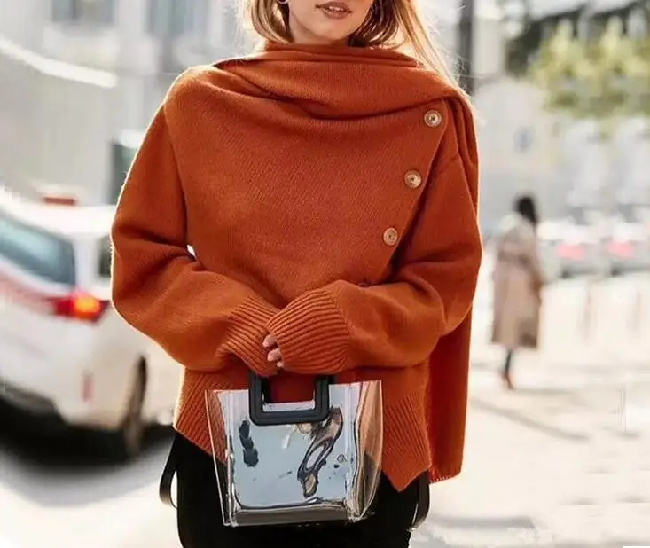 Женский свитер с шарфиком ассиметричный винтажный большого размера 2018 |