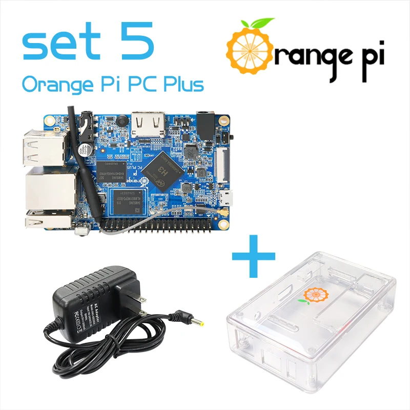 Orange Pi PC Plus + прозрачный чехол из АБС-пластика + блок питания, работает на Android 4,4, Ubuntu, Debian Image