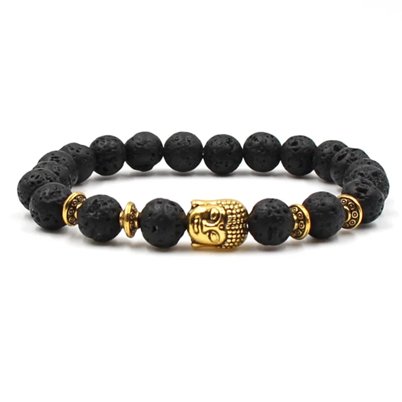 

Natural Lava Stone Bead Buddha Bracelets For Women Men Jewelry Gift Healing Balance Reiki Prayer Charm Bracelet Bileklik Female