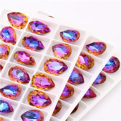 Violet Blue Стеклянный кристалл в форме слезы красочные шитье на металлической основе высокое качество Pointback пришить на камень капелька Швейные Стразы для одежды - Цвет: Violet Blue