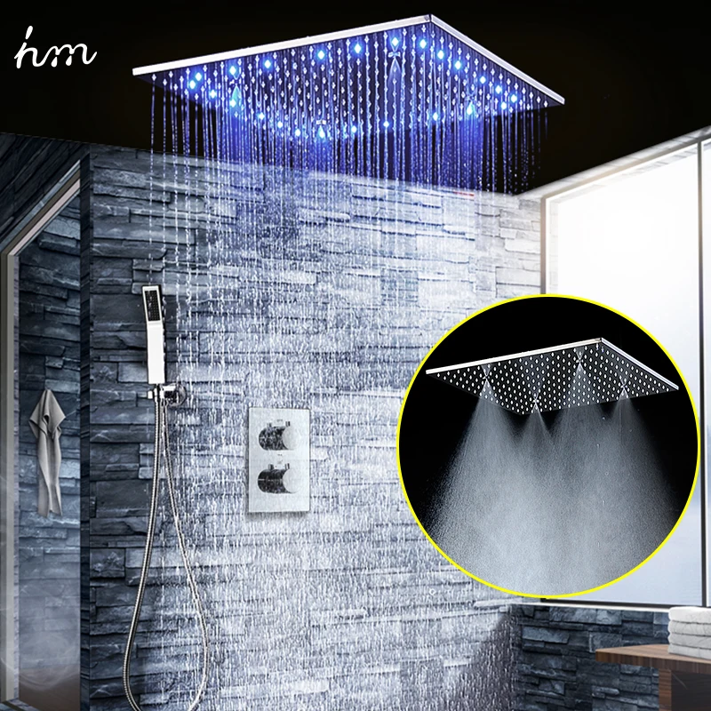 Bathroom LED Shower Set 20&quot Embedded Ceiling Rain Sets SPA Mist Thermostatic Mixer | Обустройство дома