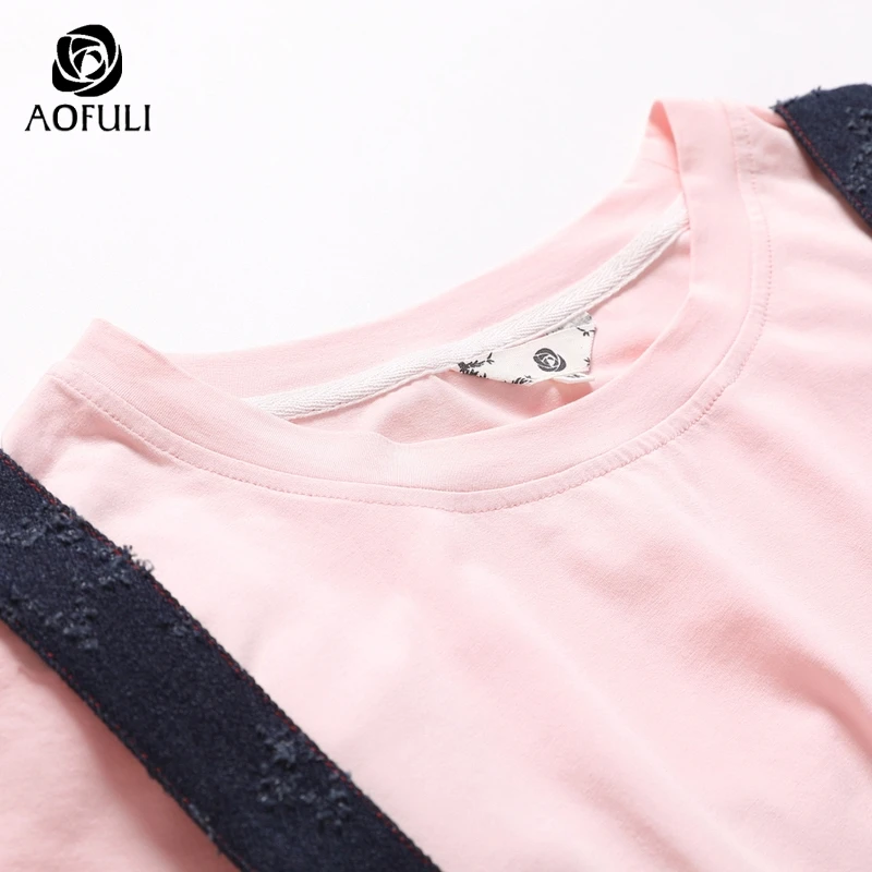 AOFULI L-3XL 4XL 5XL женское летнее платье костюм из двух предметов Женский комплект со