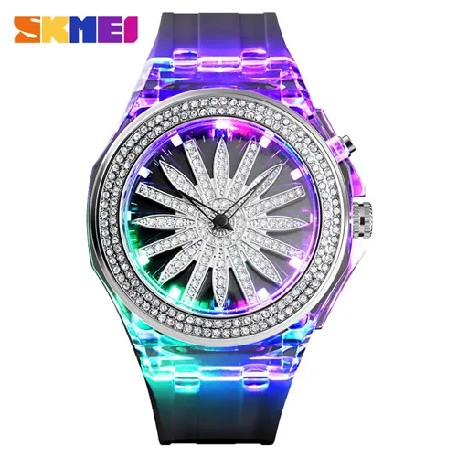Black silver SKMEI Relogio Feminino 1536 модные красочные светодиодный светильник женские кварцевые часы 5 бар водонепроницаемые женские наручные часы - Цвет: Black silver