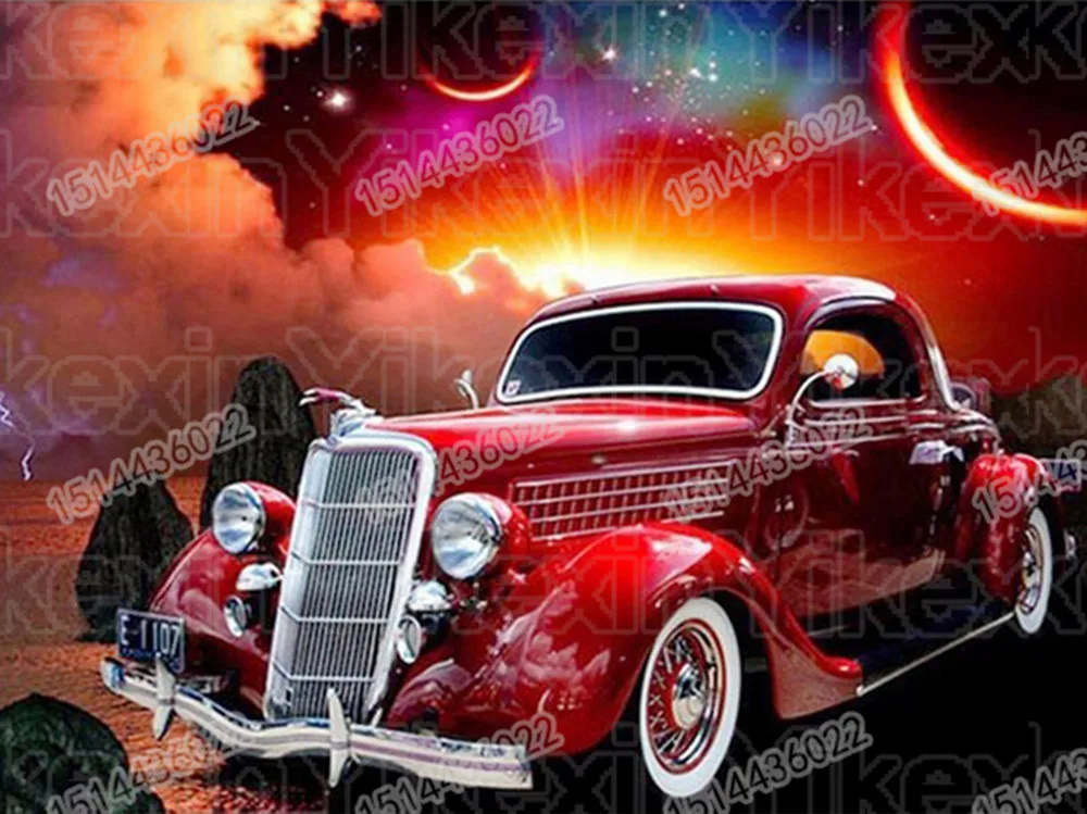 5D DIY алмазная живопись классический автомобиль Полный Круглый дрель Алмазная