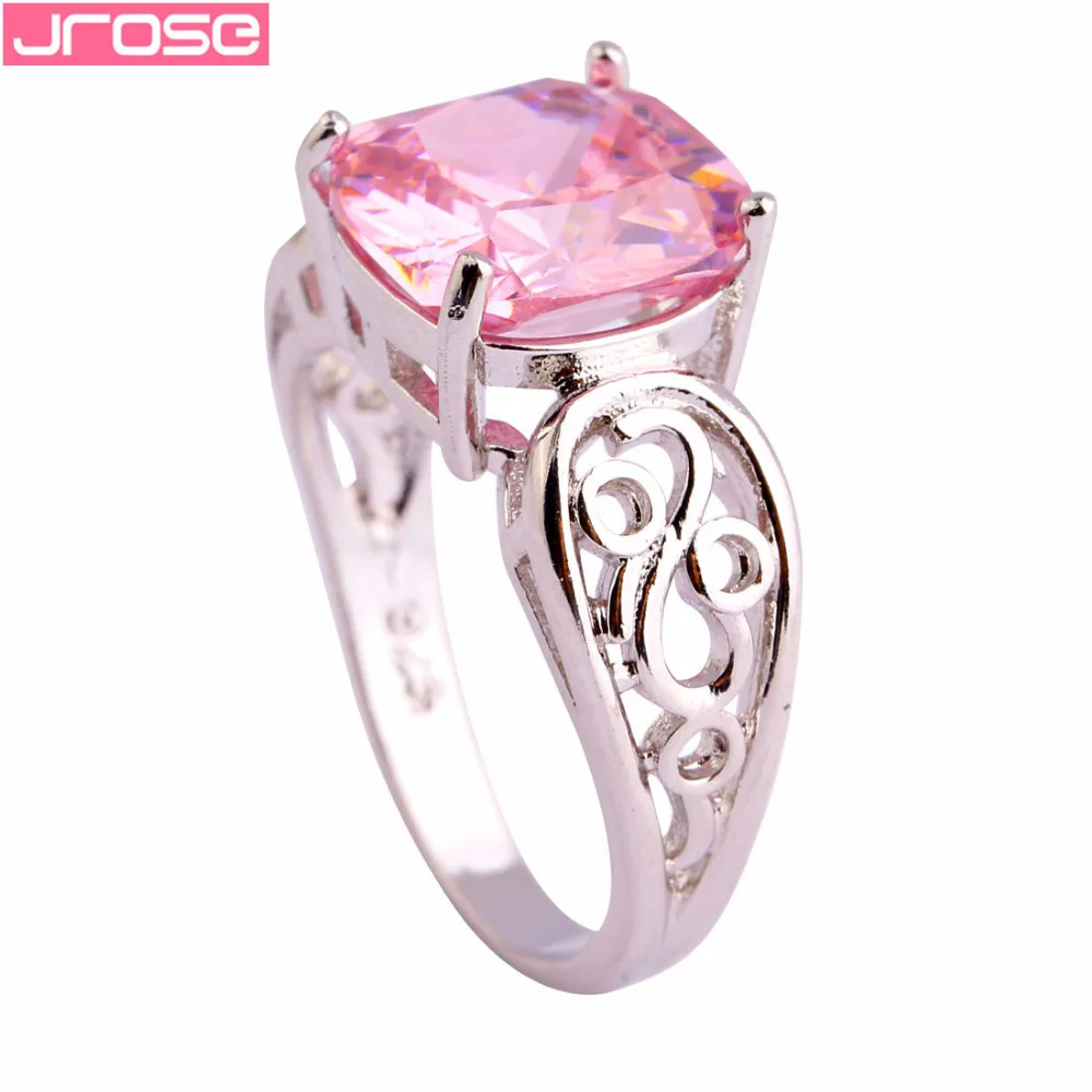 Кольцо с розовым фианитом JROSE серебряное ювелирное изделие огранкой принцессы