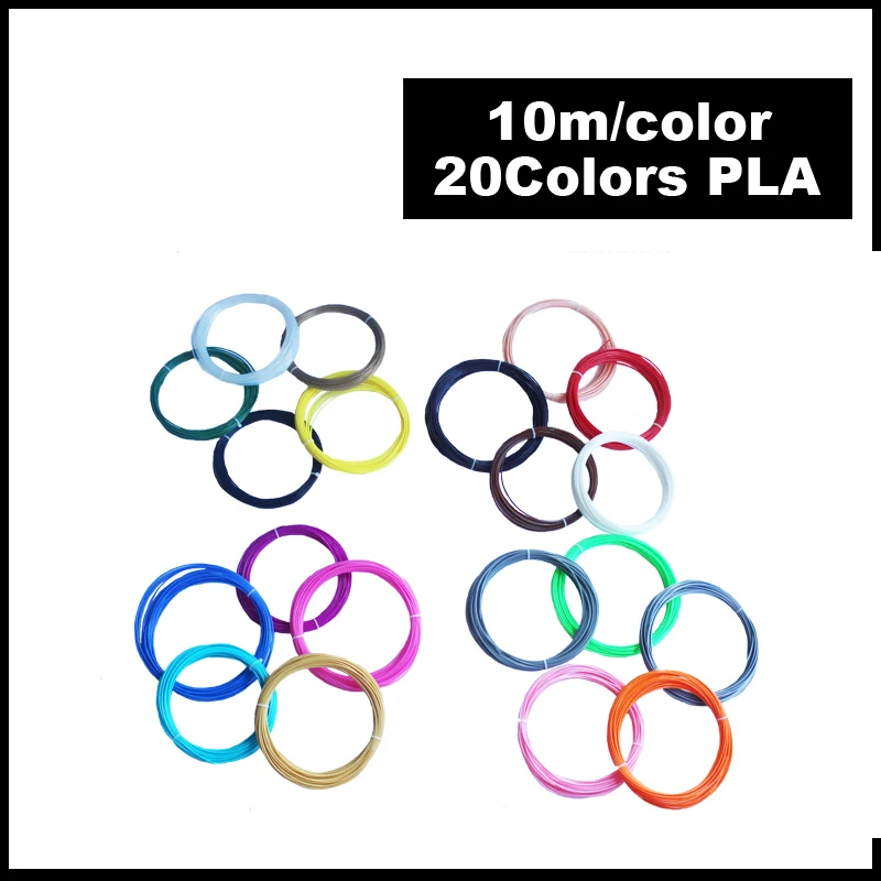 20 цветов/комплект 3D принтер Ручка PLA волокно 10 м/цвет 1.75 мм pen 3d filamento pla impressora