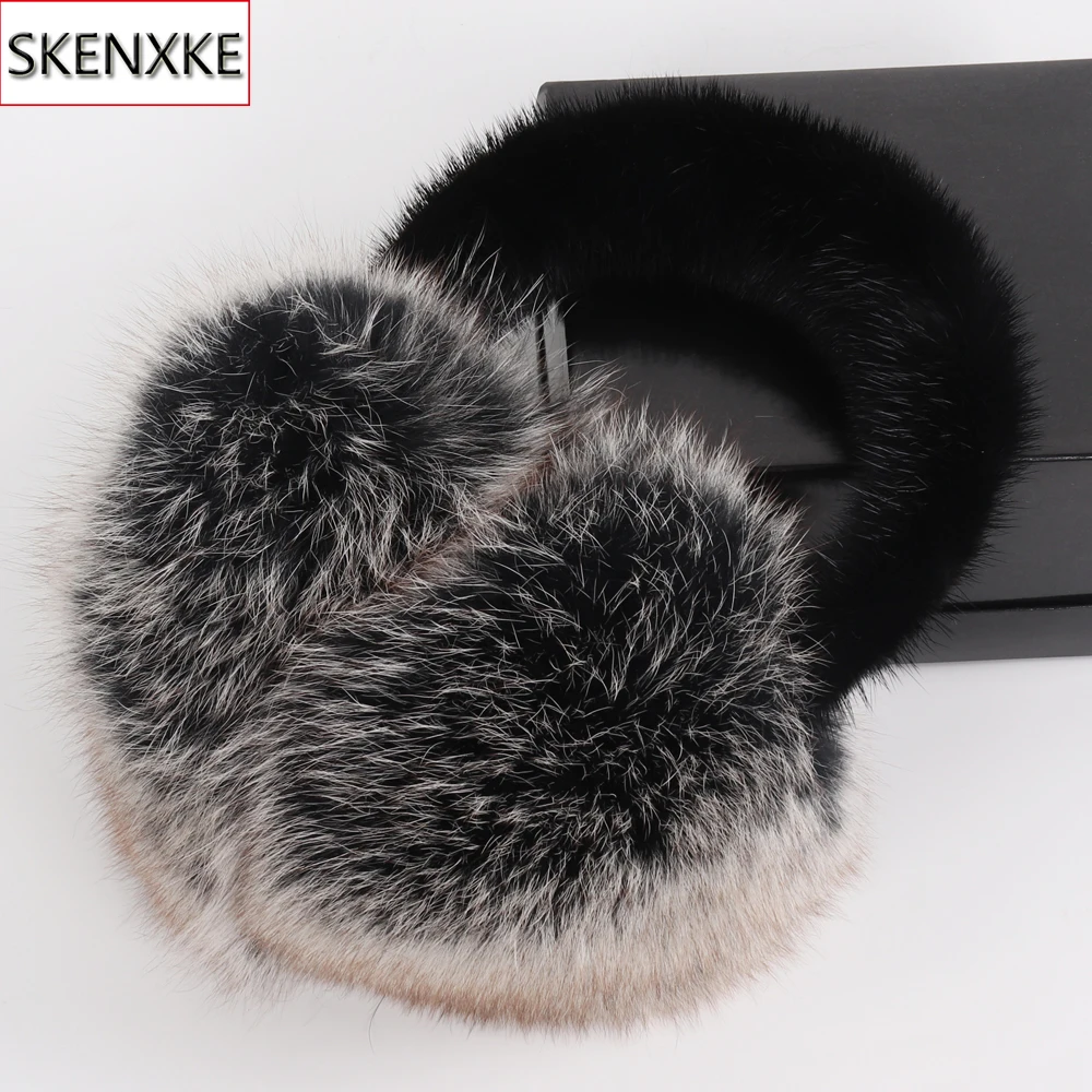 

Luxurious Women Winter 100% Natural Fox Fur Earmuffs Plush Warm Big Pompoms Fox Fur Ear Muffs Girls Fluffy Real Mink Fur Earflap