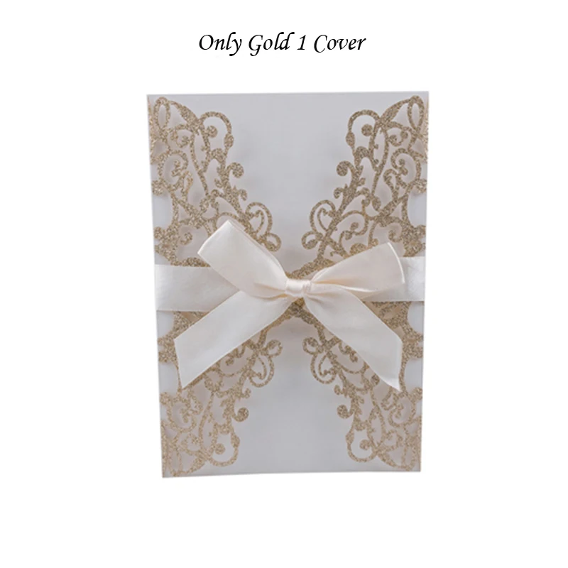 Only Gold 1 Cover 1 шт. золотисто-синяя Серебристая блестящая бумага лазерная резка свадебные пригласительные открытки с лентой индивидуальный Свадебный декор вечерние принадлежности - Цвет: Only Gold 1 Cover