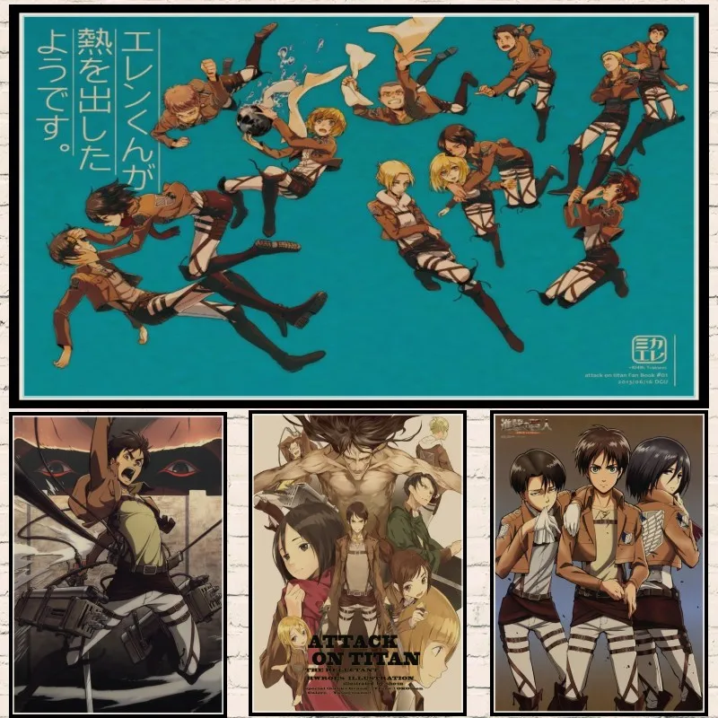 

Japanese cartoon Attack on Titan Poster/Eren Jaeger/Mikasa Ackerman/rivaille ackerman/Kraft Poster/Wall sticker part 2