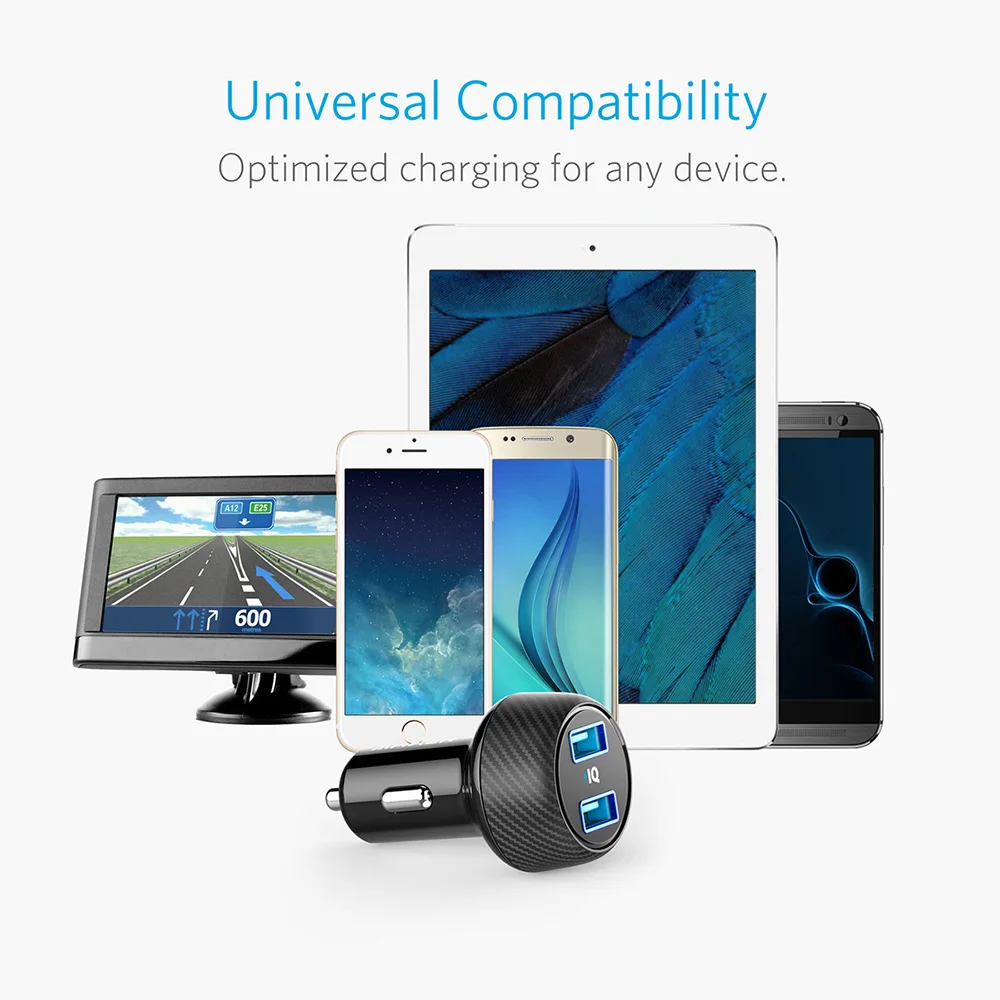 Anker 24 Вт автомобильное зарядное устройство, 2-портовый ультра-компактный PowerDrive 2 Elite с PowerIQ для iPhone XS/Max/XR/X/8/7/6/Plus, iPad, Galaxy и т. Д