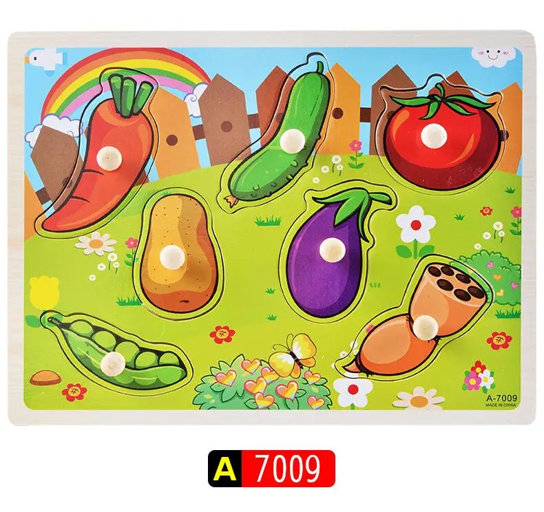 A7009 Деревянные игрушки головоломка ручной захват для ребенка Ранние развивающие игрушки детские игрушки Фрукты и животные Образование Детские игрушки - Цвет: A7009