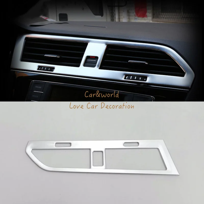 

Для Volkswagen VW Tiguan 2017 2018, передняя средняя панель кондиционирования воздуха, Центральная панель, Обложка, хромированные аксессуары для стайлин...