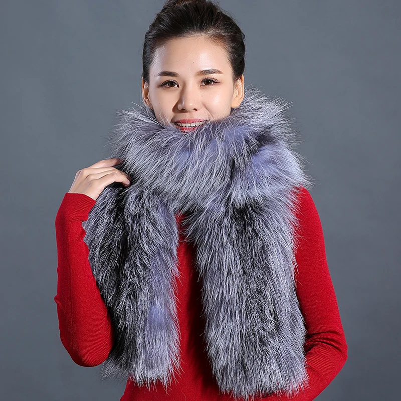 Чистый Белый Лисий меховой воротник черный вязаный шарф ручной работы Silver fox