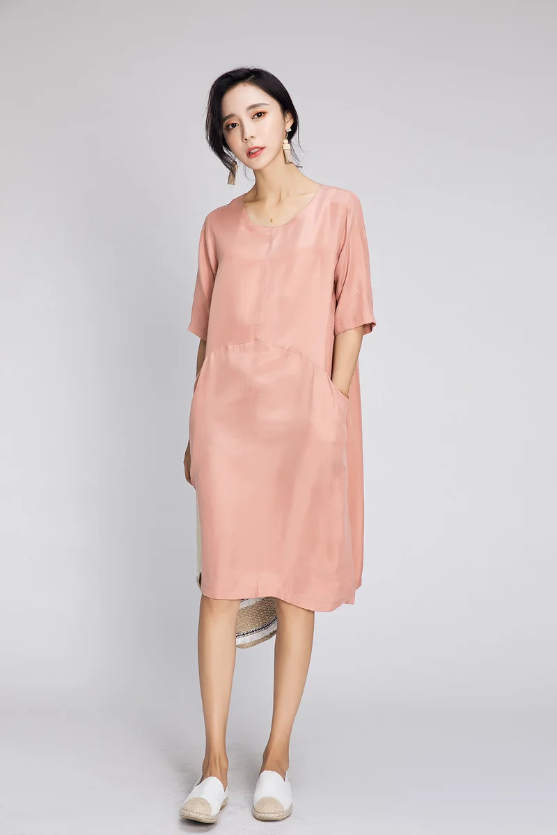 Женское художественное платье с круглым вырезом из шелка Cupro Robe 20190423