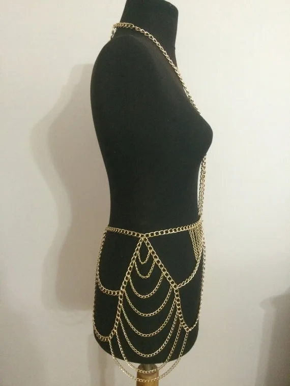 Женское многослойное Ожерелье Бикини длинное Золотистое Ожерелье-цепочка с