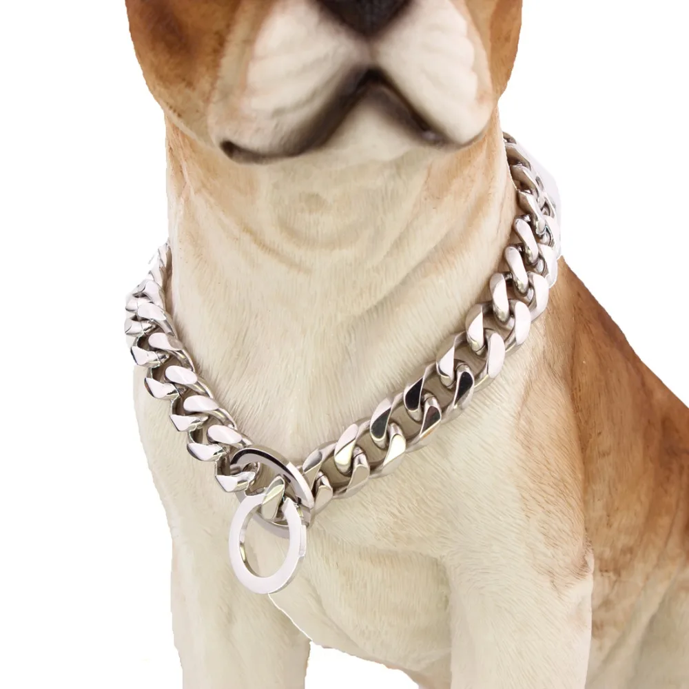 

10/12/15/17/19MM High Quality Stainless Steel Silver Color Curb Cuban Dog Chain Pet Collar Choker Customize Necklace 12"-34"Cool