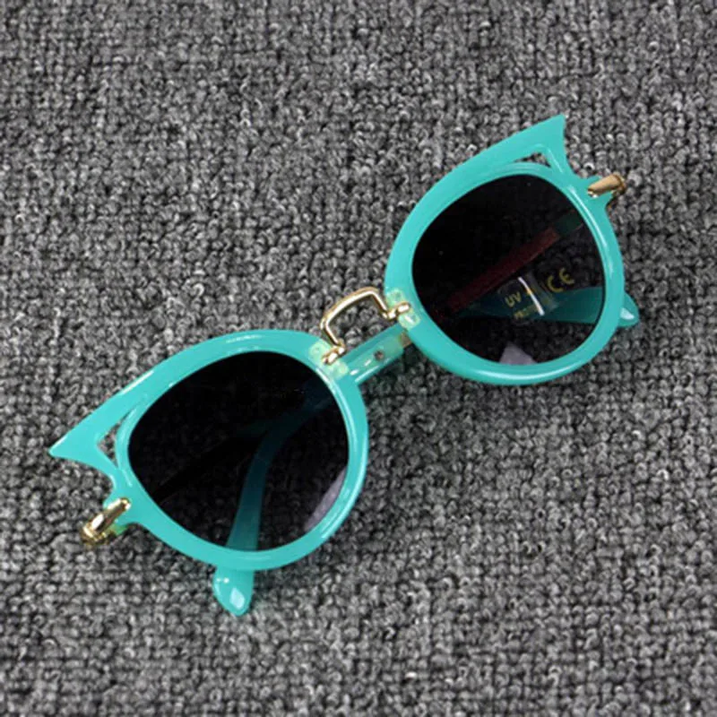 blue green Новые летние очки детские широкие брюки с рисунком кошачьих глаз детские очки для ношения на улице Детская Солнцезащитные очки для девочек Uv400 пляжных принадлежностей> 3Y - Цвет: blue green