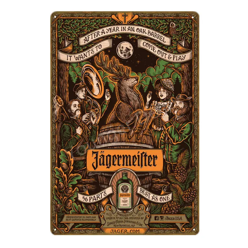 YD0023 Спиртовой напиток Jagermeister голова оленя плакат Классическая Настенная Наклейка домашний бар Декор винтажная металлическая табличка виски вино жестяная вывеска YD002 - Цвет: YD0023