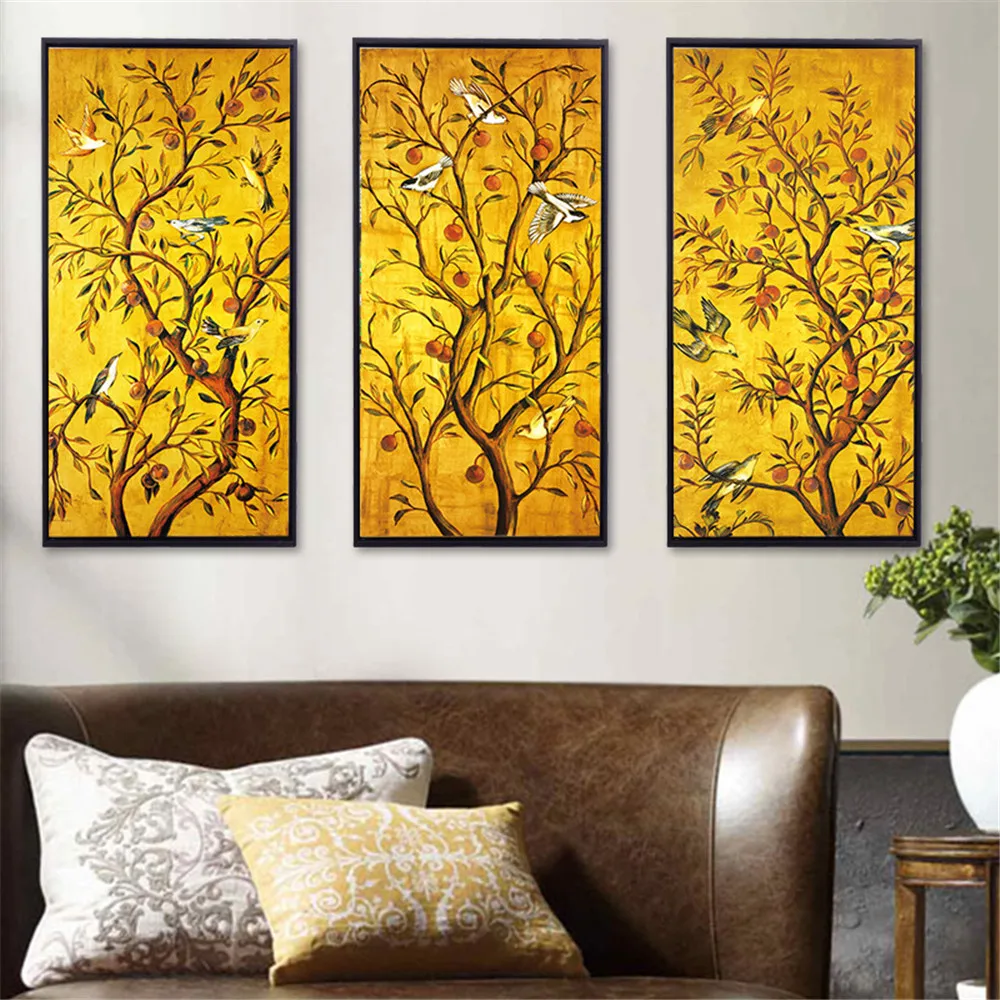 HAOCHU естественное изображение ветвей дерева на холсте картина Цветок Птица